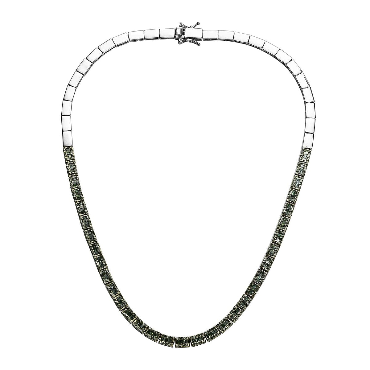 D'Joy Green Diamond Tennis Necklace, Green Diamond Three Row Necklace, Rhodium and Platinum Over Sterling Silver Necklace, 16 Inch Necklace, Diamond Jewelry For Her 4.00 ctw image number 3
