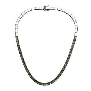 D'Joy Green Diamond Tennis Necklace, Green Diamond Three Row Necklace, Rhodium and Platinum Over Sterling Silver Necklace, 16 Inch Necklace, Diamond Jewelry For Her 4.00 ctw