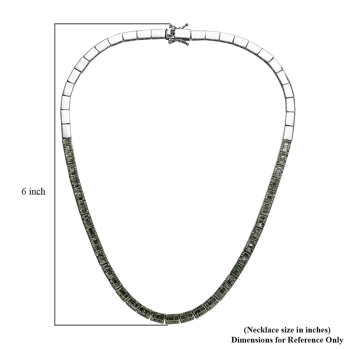 D'Joy Green Diamond Tennis Necklace, Green Diamond Three Row Necklace, Rhodium and Platinum Over Sterling Silver Necklace, 16 Inch Necklace, Diamond Jewelry For Her 4.00 ctw image number 5