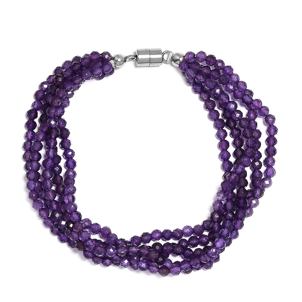 Amethyst Beaded Multi Strand Bracelet in Stainless Steel (7.25 In) 49.40 ctw image number 0