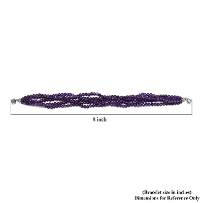 Amethyst Beaded Multi Strand Bracelet in Stainless Steel (7.25 In) 49.40 ctw