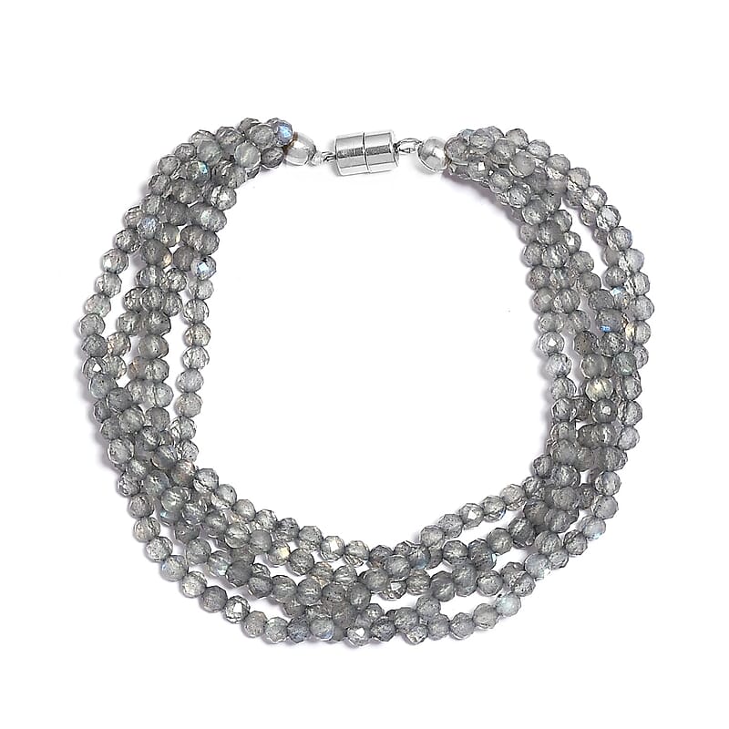 Malagasy Labradorite Chips Twisted Bracelet in Platinum Over Sterling Silver (7.25 In) 44.25 ctw