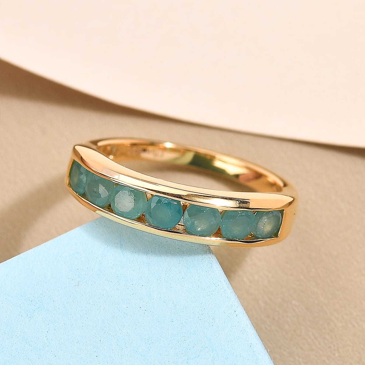 Premium Grandidierite Half Eternity Band Ring in Vermeil Yellow Gold Over Sterling Silver (Size 7.0) 0.85 ctw image number 1