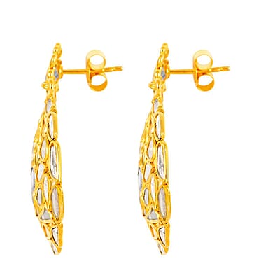 Polki Diamond and Tanzanite Round Flower Earrings in 14K Yellow Gold Over Sterling Silver 5.30 ctw