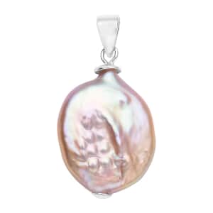 Purple Coin Keshi Pearl Pendant in Rhodium Over Sterling Silver 8.50 ctw
