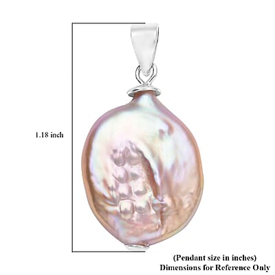 Purple Coin Keshi Pearl Pendant without Chain in Rhodium Over Sterling Silver 8.50 ctw