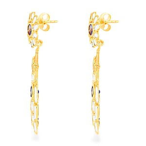 Polki Diamond and Tanzanite Oval Flower Earrings in 14K Yellow Gold Over Sterling Silver 7.50 ctw