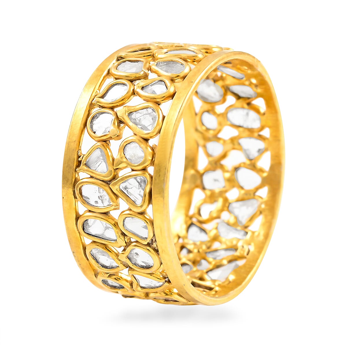 Polki Diamond Band Ring in 14K Yellow Gold Over Sterling Silver (Size 7.0) 1.20 ctw image number 3