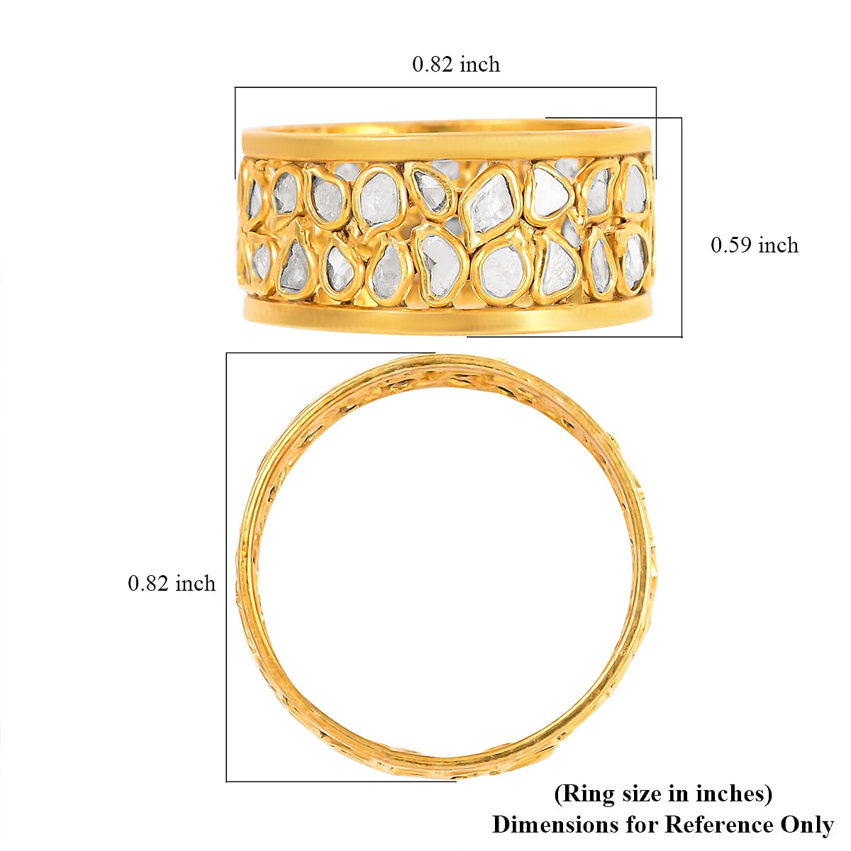 Polki Diamond Band Ring in 14K Yellow Gold Over Sterling Silver (Size 7.0) 1.20 ctw image number 4