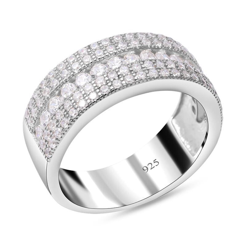 Simulated Diamond 1.67 ctw Ring in Rhodium Over Sterling Silver (Size 8)