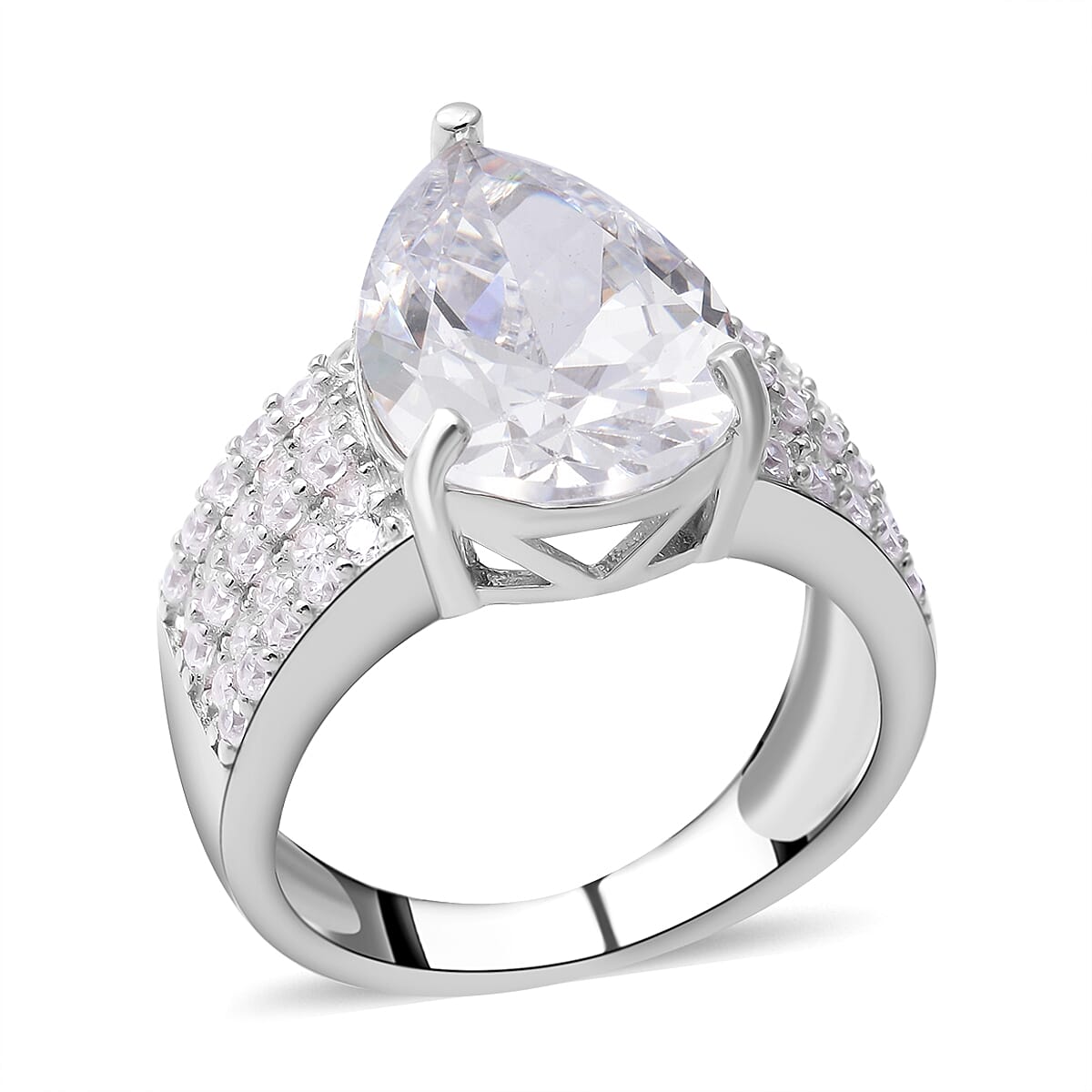Simulated Diamond Ring in Rhodium Over Sterling Silver (Size 8.0)