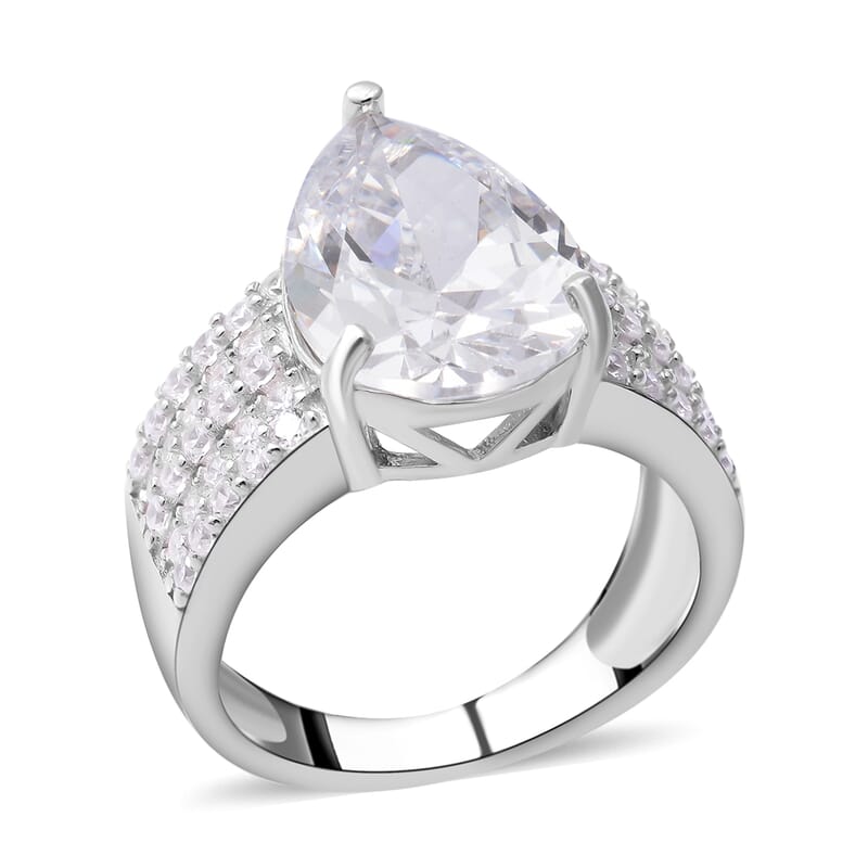 Simulated Diamond Ring in Rhodium Over Sterling Silver (Size 8.0)