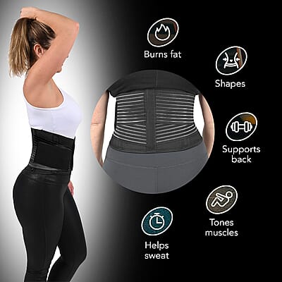 Letsfit Black Waist Trainer Lumber Support Belt with Measuring Tape - M