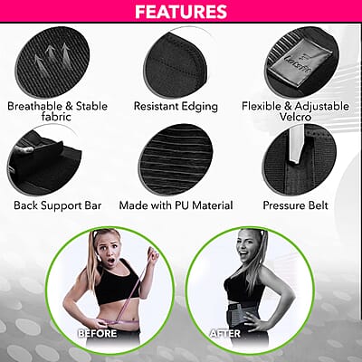 Letsfit Black Waist Trainer Lumber Support Belt with Measuring Tape - M