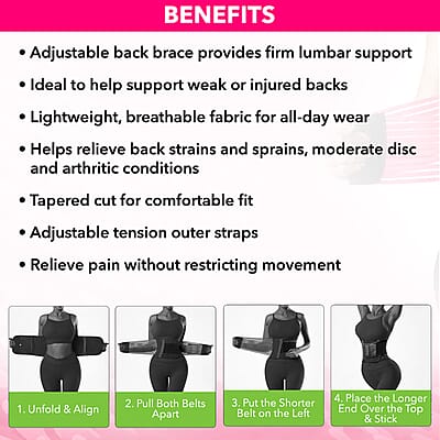 Letsfit Black Waist Trainer Lumber Support Belt with Measuring Tape - M