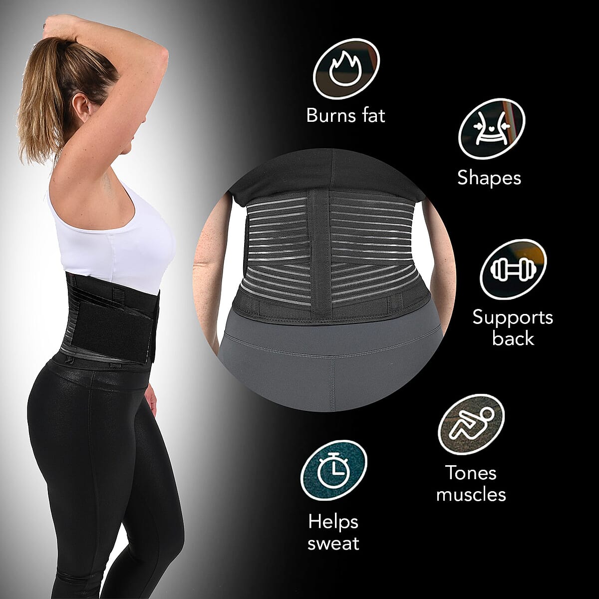 Letsfit Black Waist Trainer Lumber Support Belt with Measuring Tape - L image number 1