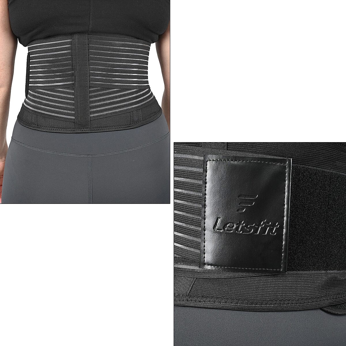 Letsfit Black Waist Trainer Lumber Support Belt with Measuring Tape - L image number 5