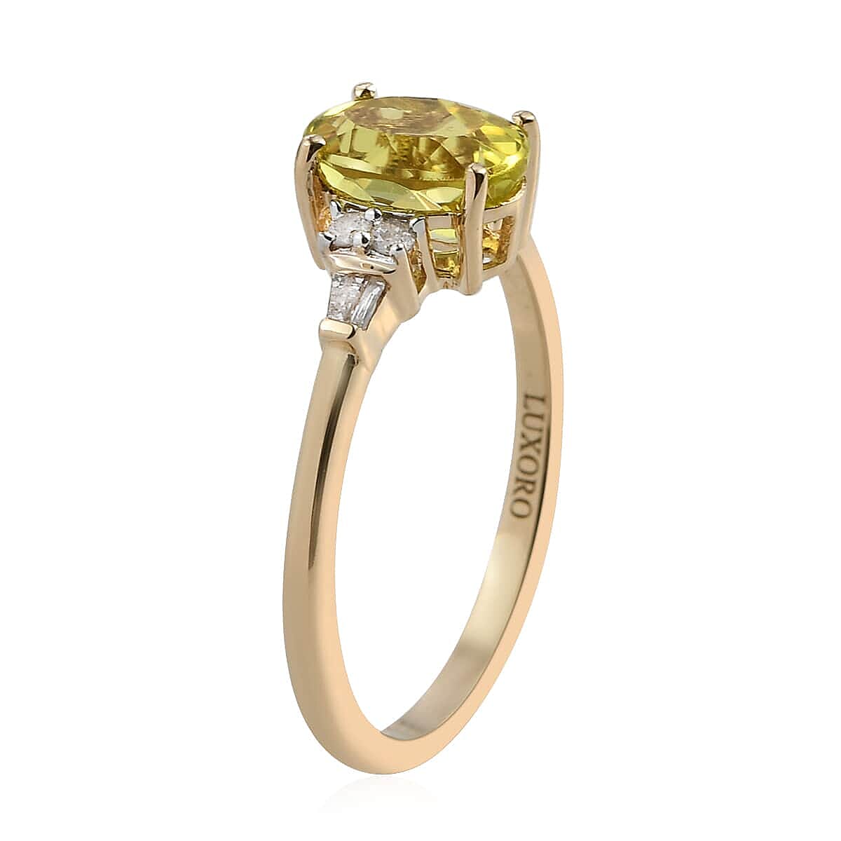 Luxoro 14K Yellow Gold AAA Natural Tanzanian Canary Tourmaline and G-H I3 Diamond Ring (Size 6.0) 2 Grams 1.50 ctw