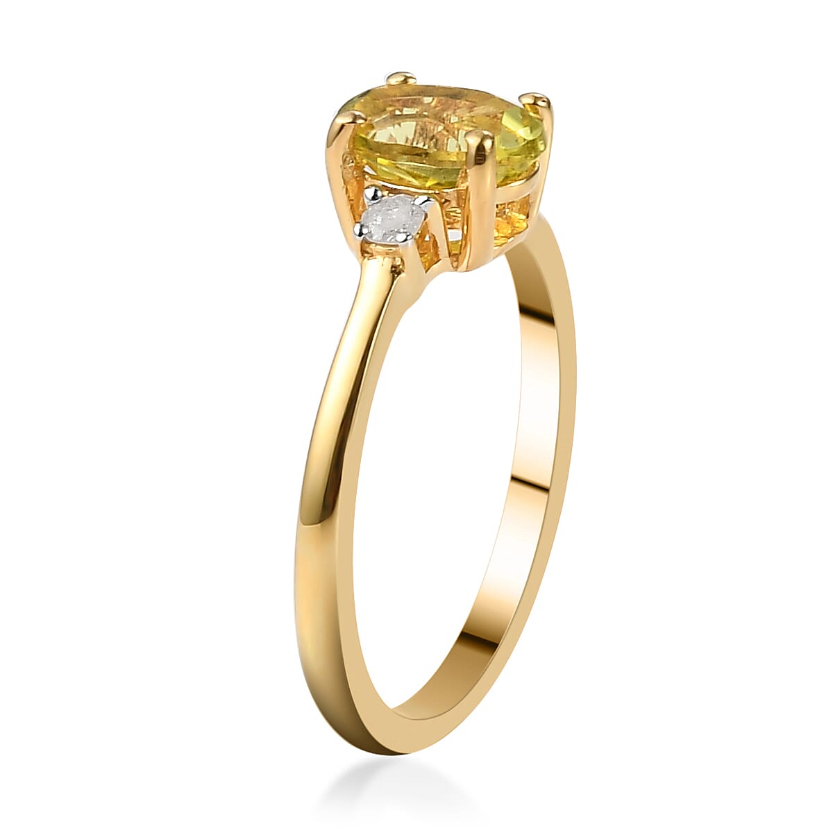 AAA Natural Tanzanian Canary Tourmaline and Diamond Ring in Vermeil Yellow Gold Over Sterling Silver (Size 5.0) 0.90 ctw image number 3