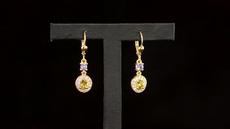 AAA Natural Tanzanian Canary Tourmaline and Multi Gemstone Lever Back Earrings in Vermeil Yellow Gold Over Sterling Silver 1.35 ctw
