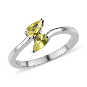 AAA Natural Tanzanian Canary Tourmaline Bypass Ring in Platinum Over Sterling Silver (Size 7.0) 0.35 ctw