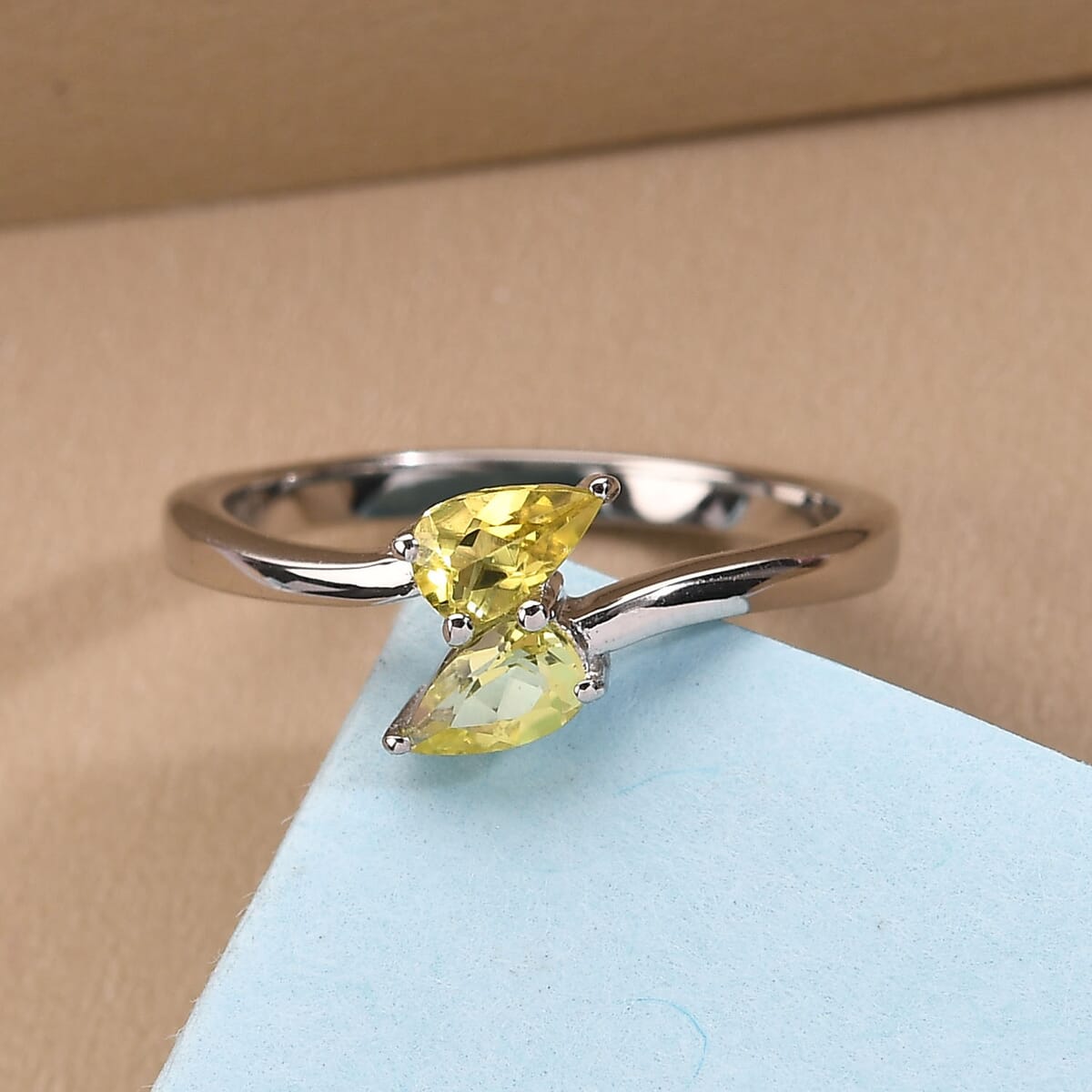 AAA Natural Tanzanian Canary Tourmaline Bypass Ring in Platinum Over Sterling Silver (Size 7.0) 0.35 ctw image number 1