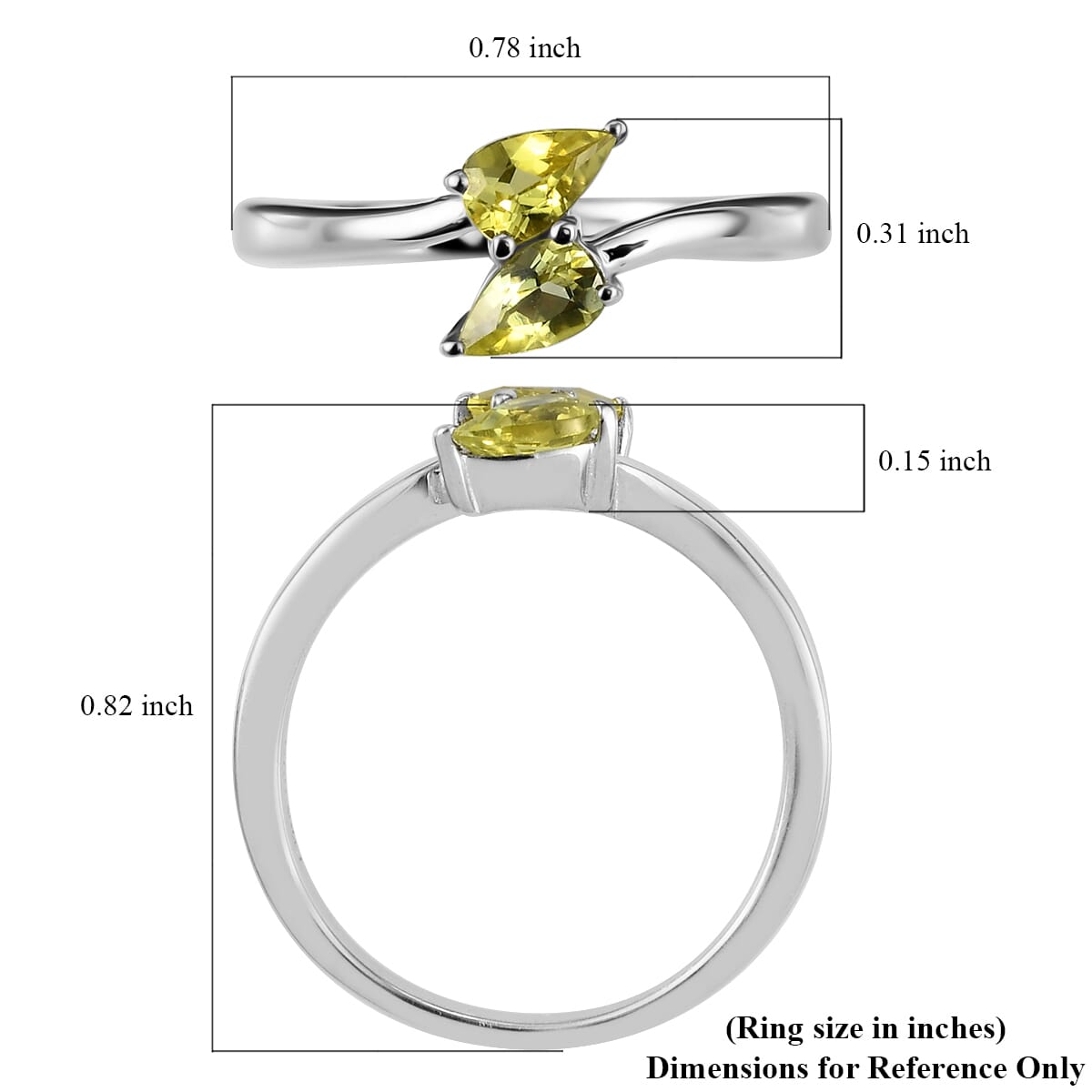 AAA Natural Tanzanian Canary Tourmaline Bypass Ring in Platinum Over Sterling Silver (Size 7.0) 0.35 ctw image number 5