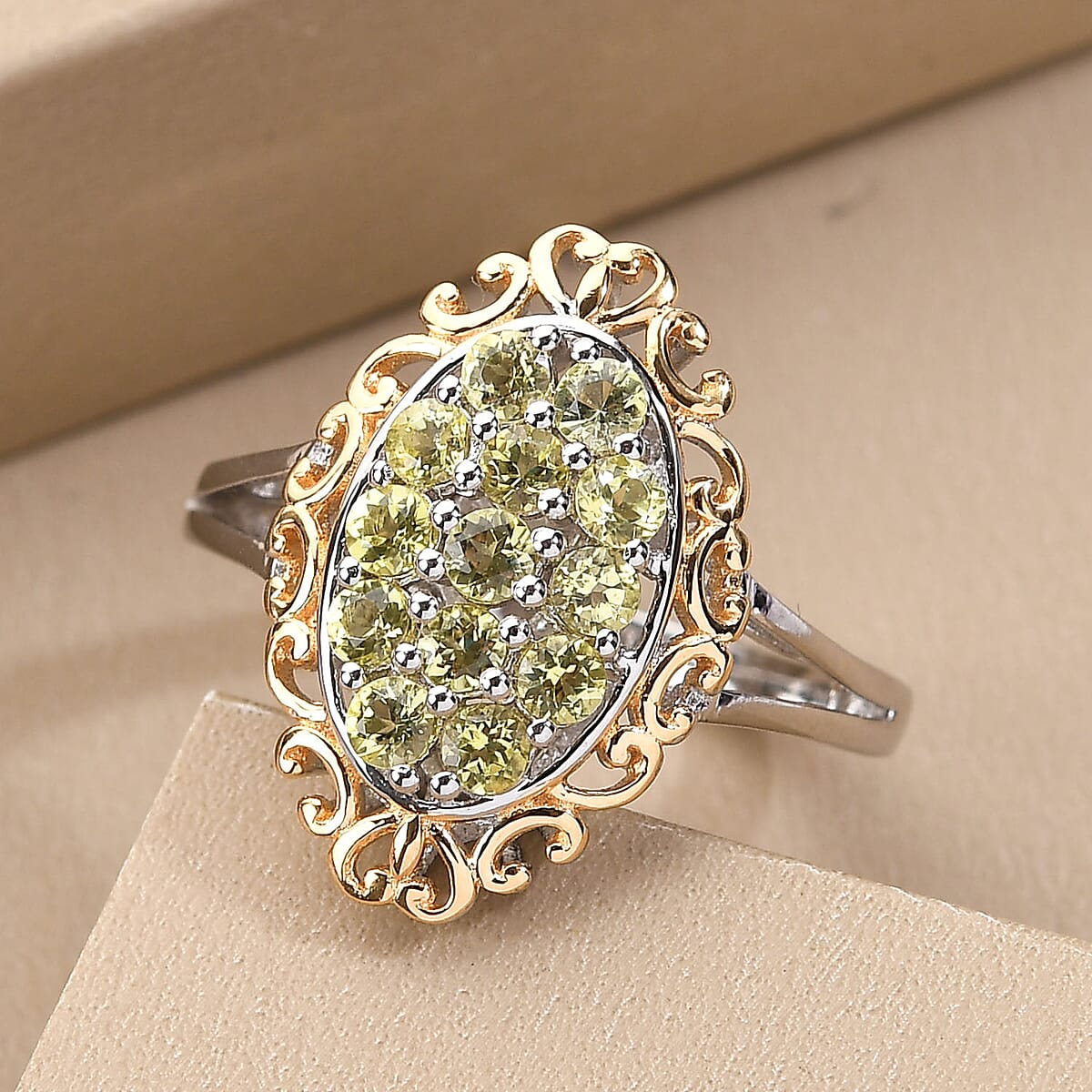AAA Natural Tanzanian Canary Tourmaline Ring in Vermeil Yellow Gold and Platinum Over Sterling Silver (Size 10.0) 0.85 ctw image number 1