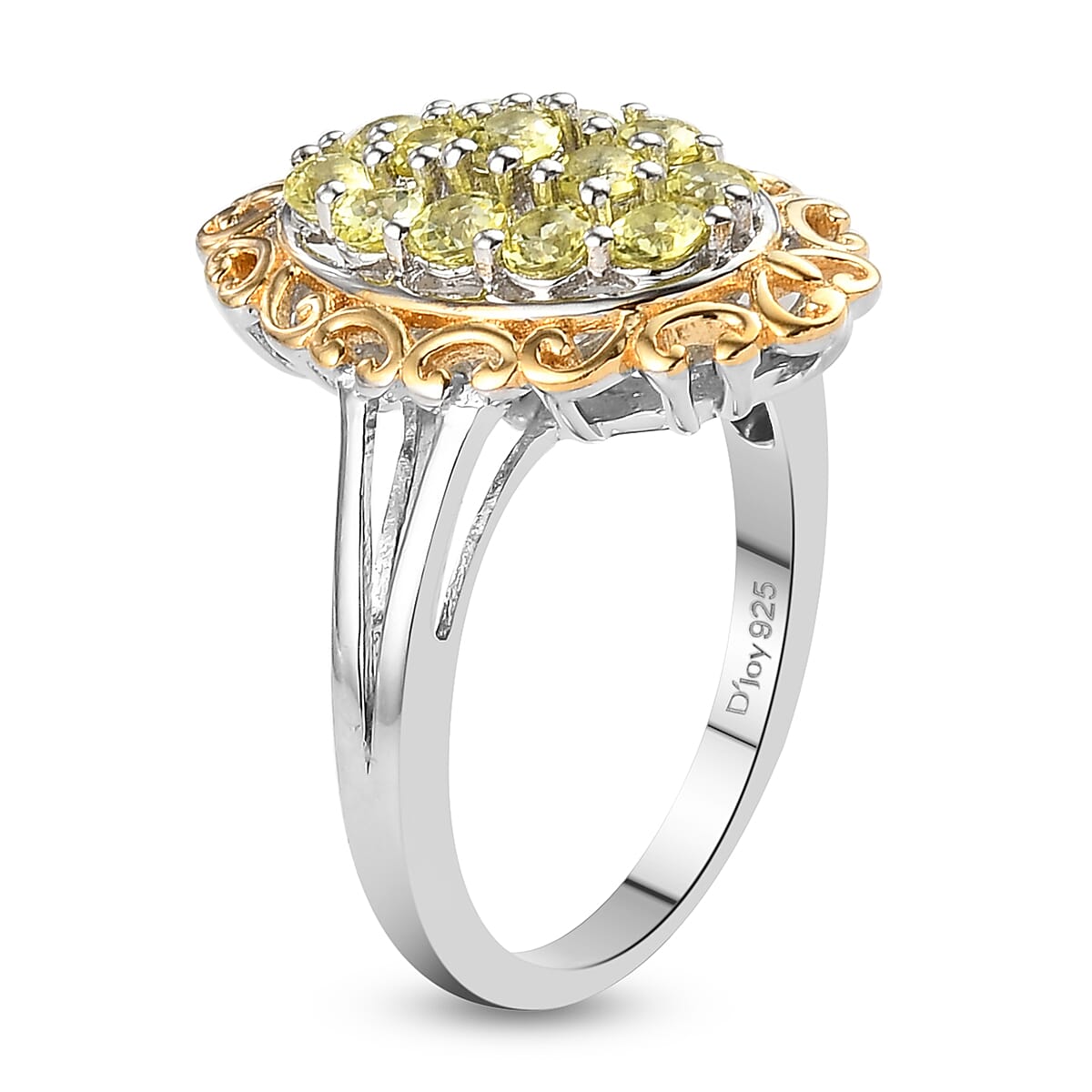 AAA Natural Tanzanian Canary Tourmaline Ring in Vermeil Yellow Gold and Platinum Over Sterling Silver (Size 10.0) 0.85 ctw image number 3