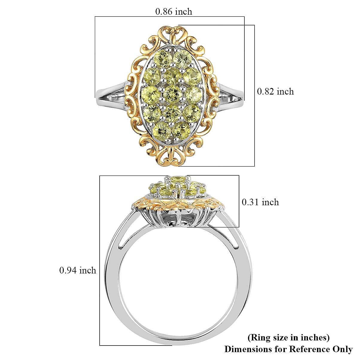 AAA Natural Tanzanian Canary Tourmaline Ring in Vermeil Yellow Gold and Platinum Over Sterling Silver (Size 6.0) 0.85 ctw image number 5