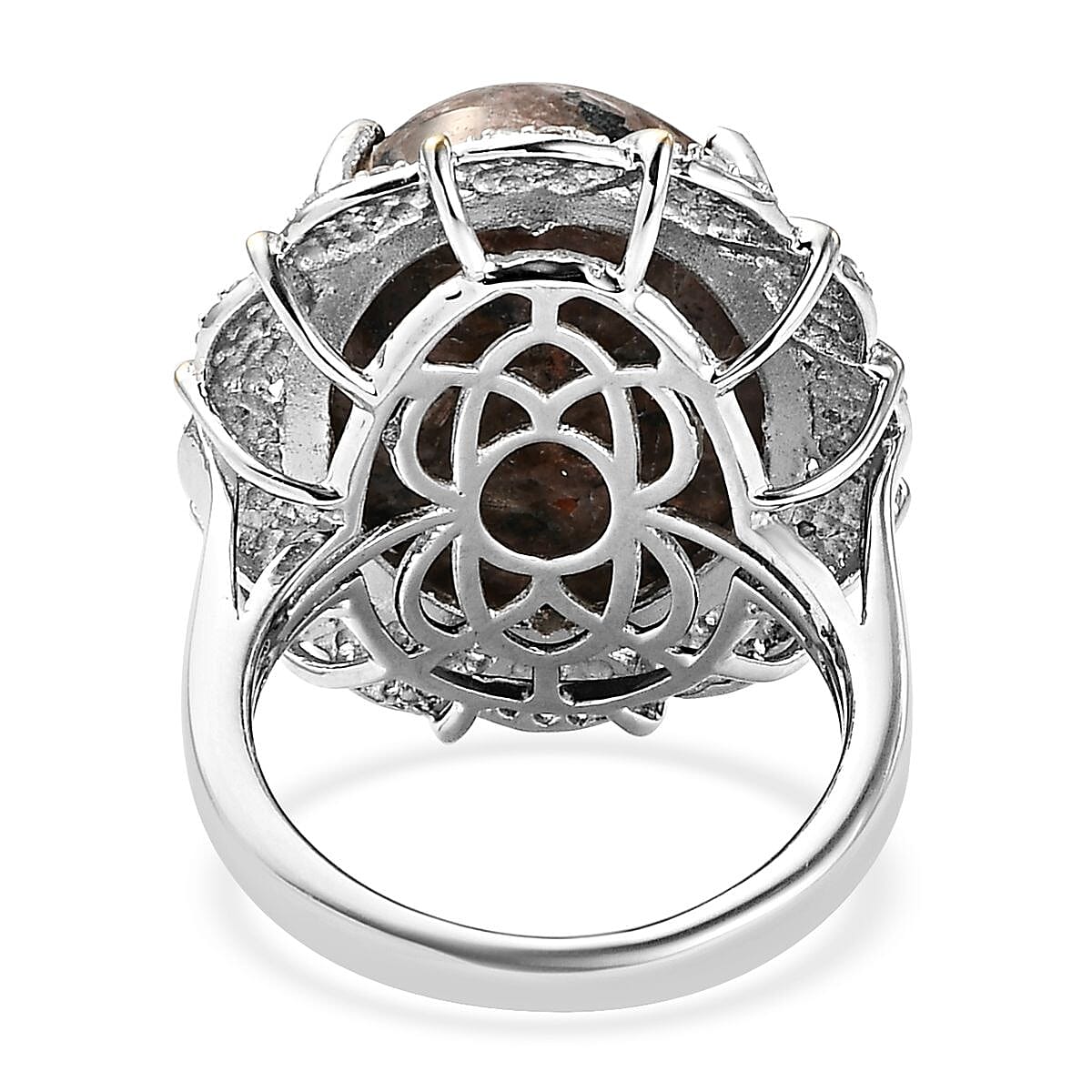 Natural Yooperlite, White Zircon Halo Ring in Vermeil YG and Platinum Over Sterling Silver (Size 10.0) with Free UV Flash Light 17.50 ctw