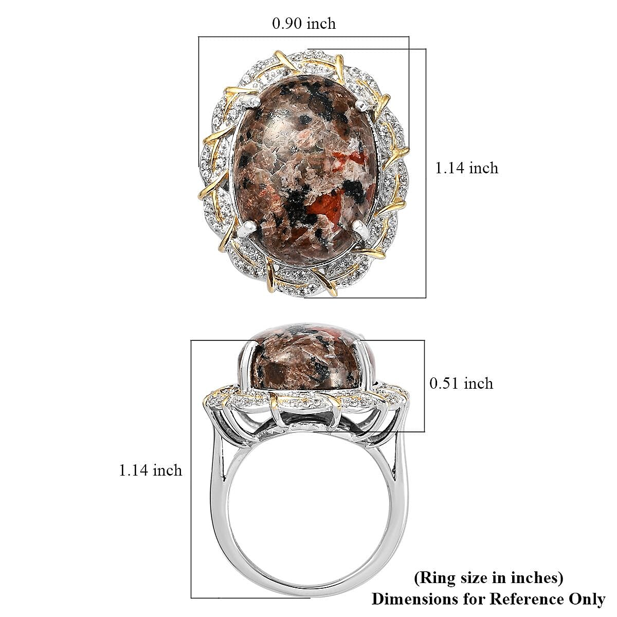 Natural Yooperlite, White Zircon Halo Ring in Vermeil YG and Platinum Over Sterling Silver (Size 10.0) with Free UV Flash Light 17.50 ctw