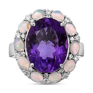 Lusaka Amethyst and Multi Gemstone 9.37 ctw Ring in Platinum Over Sterling Silver (Size 11.5)