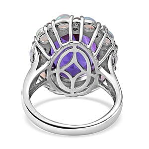 Lusaka Amethyst and Multi Gemstone 9.37 ctw Ring in Platinum Over Sterling Silver (Size 11.5)
