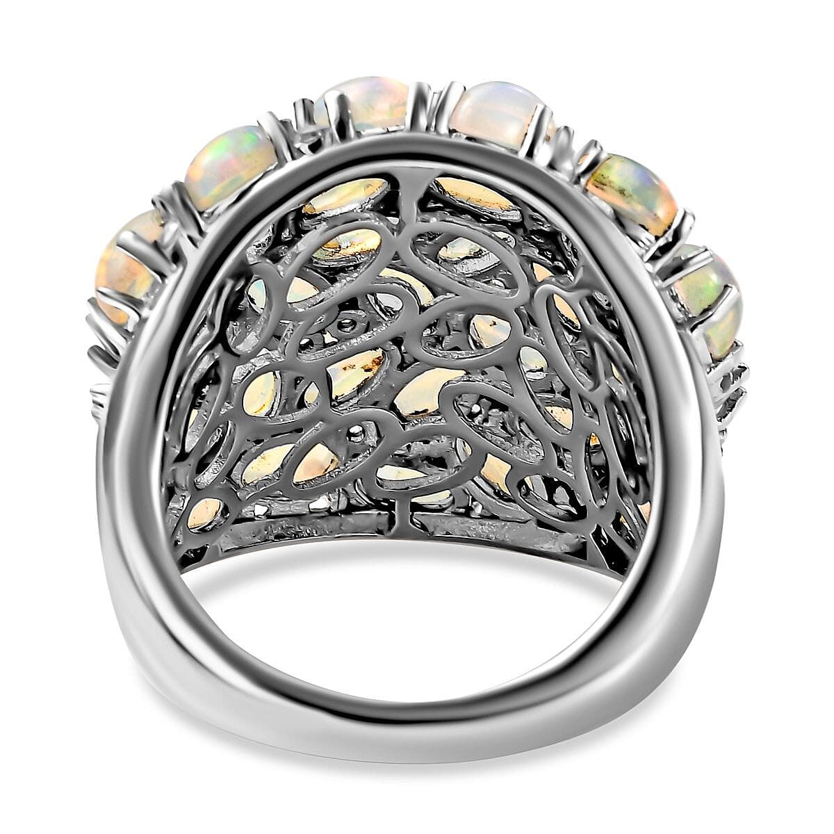 Ethiopian Welo Opal and White Zircon 5.62 ctw Cluster Ring in Platinum Over Sterling Silver (Size 11.5)