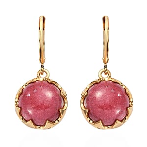 Karis Norwegian Thulite and Natural White Zircon Lever Back Earrings in 18K YG Plated 16.50 ctw