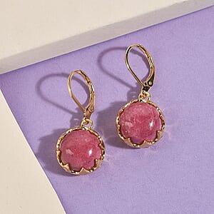 Karis Norwegian Thulite and Natural White Zircon Lever Back Earrings in 18K YG Plated 16.50 ctw