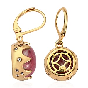 Karis Norwegian Thulite and Natural White Zircon Lever Back Earrings in 18K YG Plated 16.50 ctw