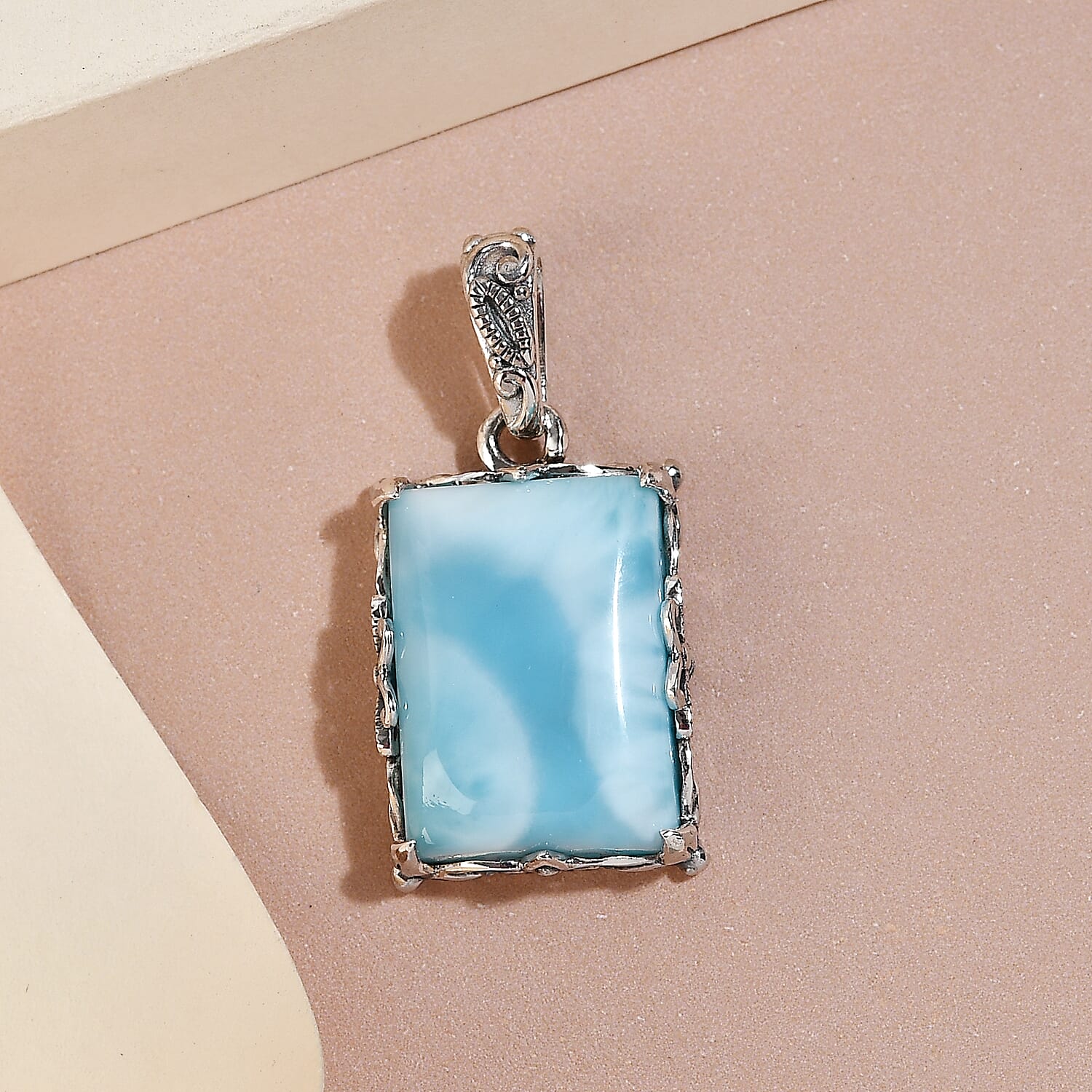 Artisan Crafted Larimar Fancy Pendant in Sterling Silver 17.27 ctw