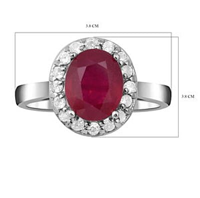 Niassa Ruby (FF) and White Zircon 4.34 ctw Ring in Platinum Over Sterling Silver (Size 5.5)