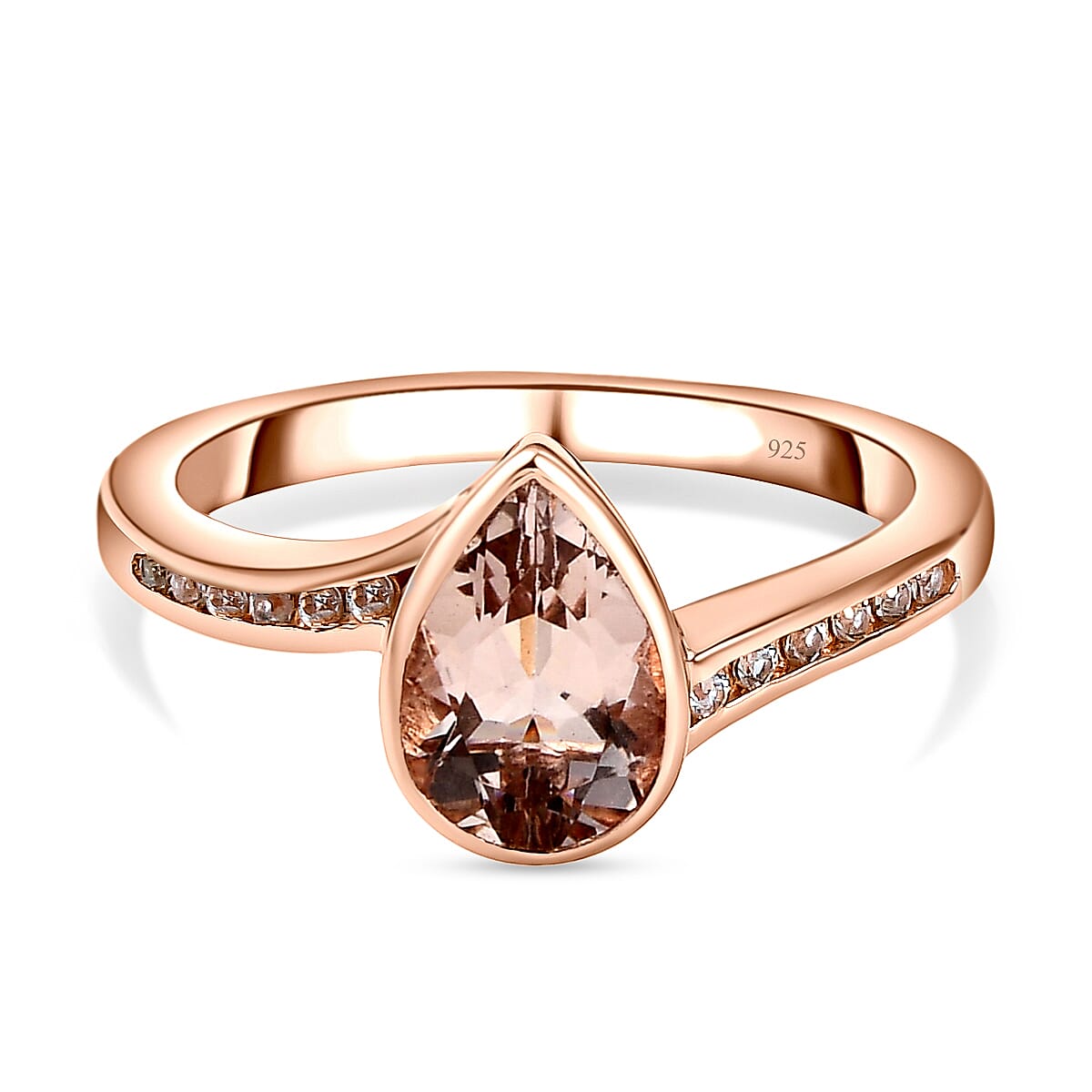 Morganite and White Zircon 1.32 ctw Ring in Vermeil RG Over Sterling Silver (Size 11.5)