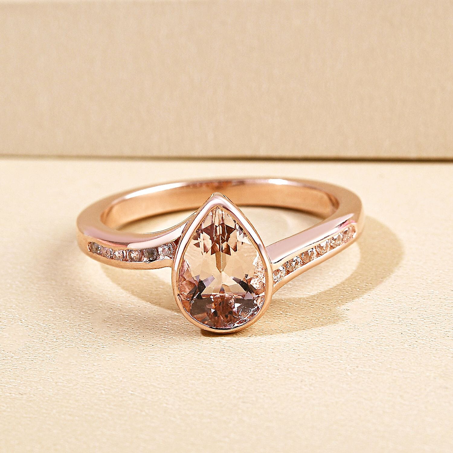 Morganite and White Zircon 1.32 ctw Ring in Vermeil RG Over Sterling Silver (Size 11.5)