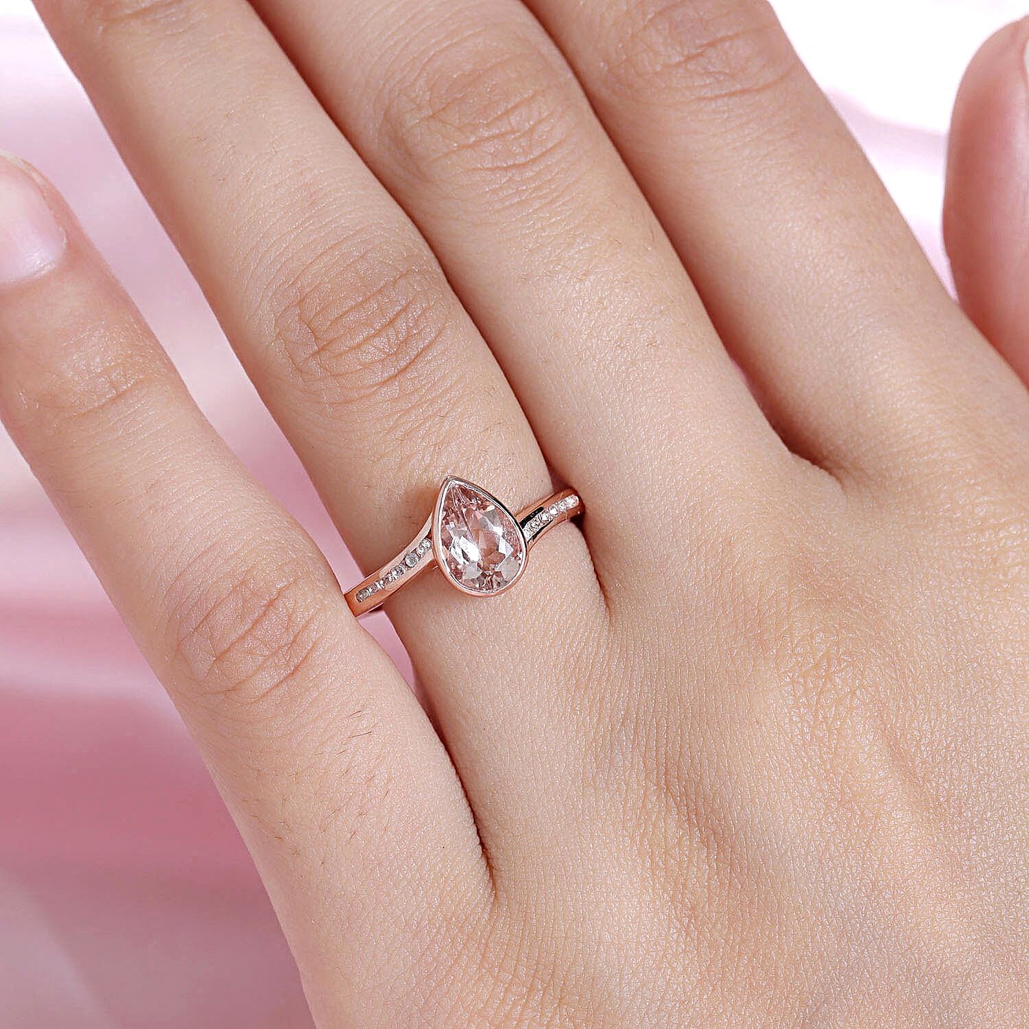 Morganite and White Zircon 1.32 ctw Ring in Vermeil RG Over Sterling Silver (Size 11.5)