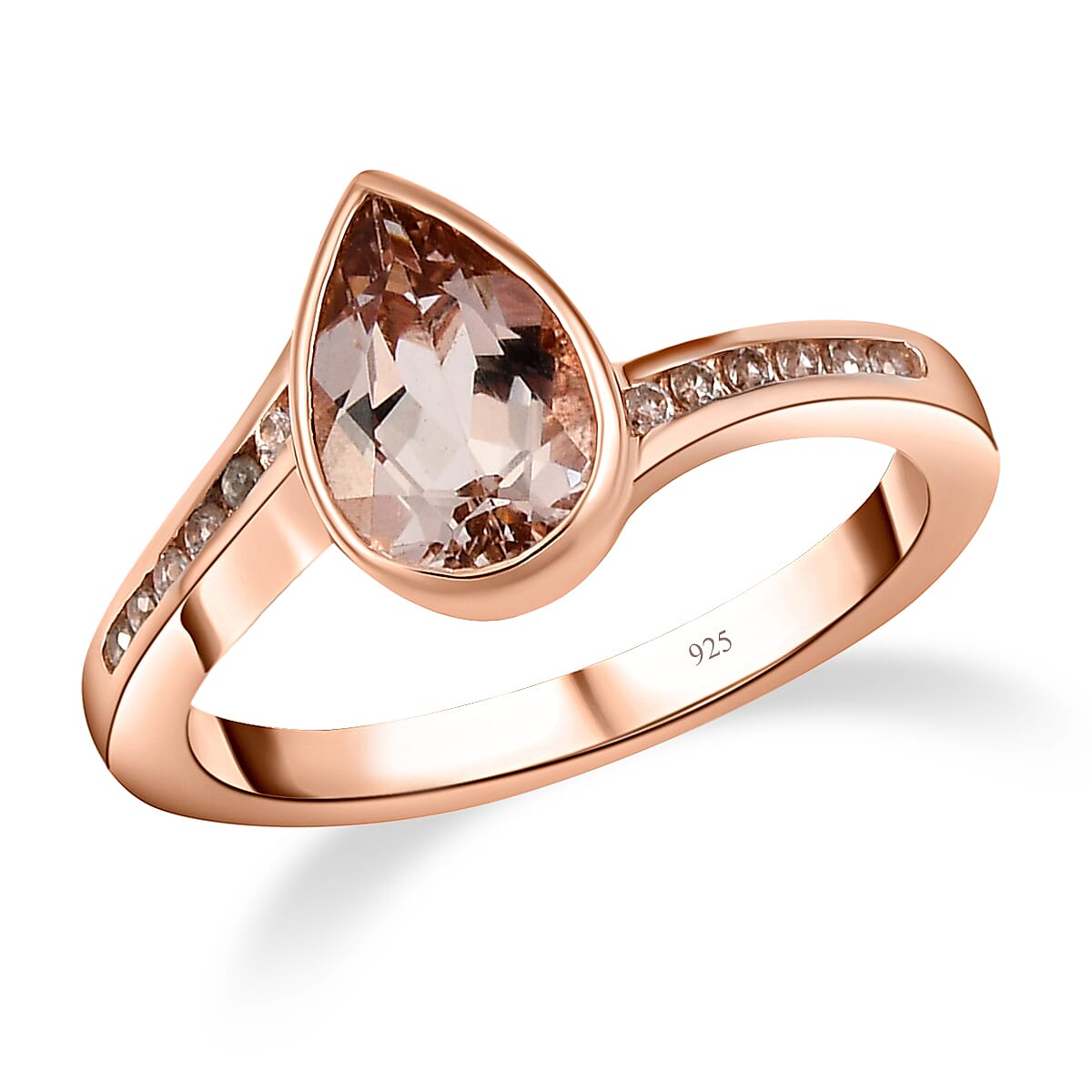 Morganite and White Zircon 1.32 ctw Ring in Vermeil RG Over Sterling Silver (Size 11.5)