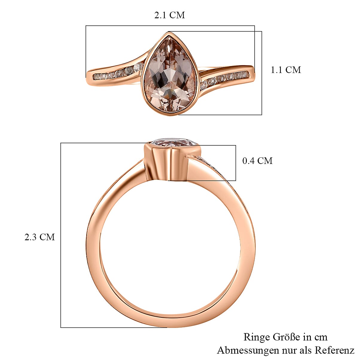 Morganite and White Zircon 1.32 ctw Ring in Vermeil RG Over Sterling Silver (Size 11.5)