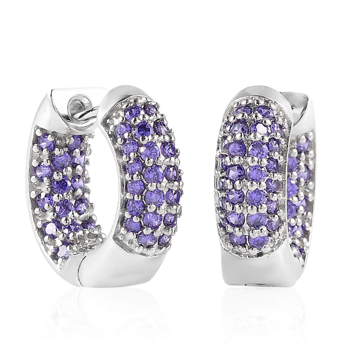 Karis Simulated Purple Diamond Hoop Earrings in Platinum Bond 3.25 ctw image number 0