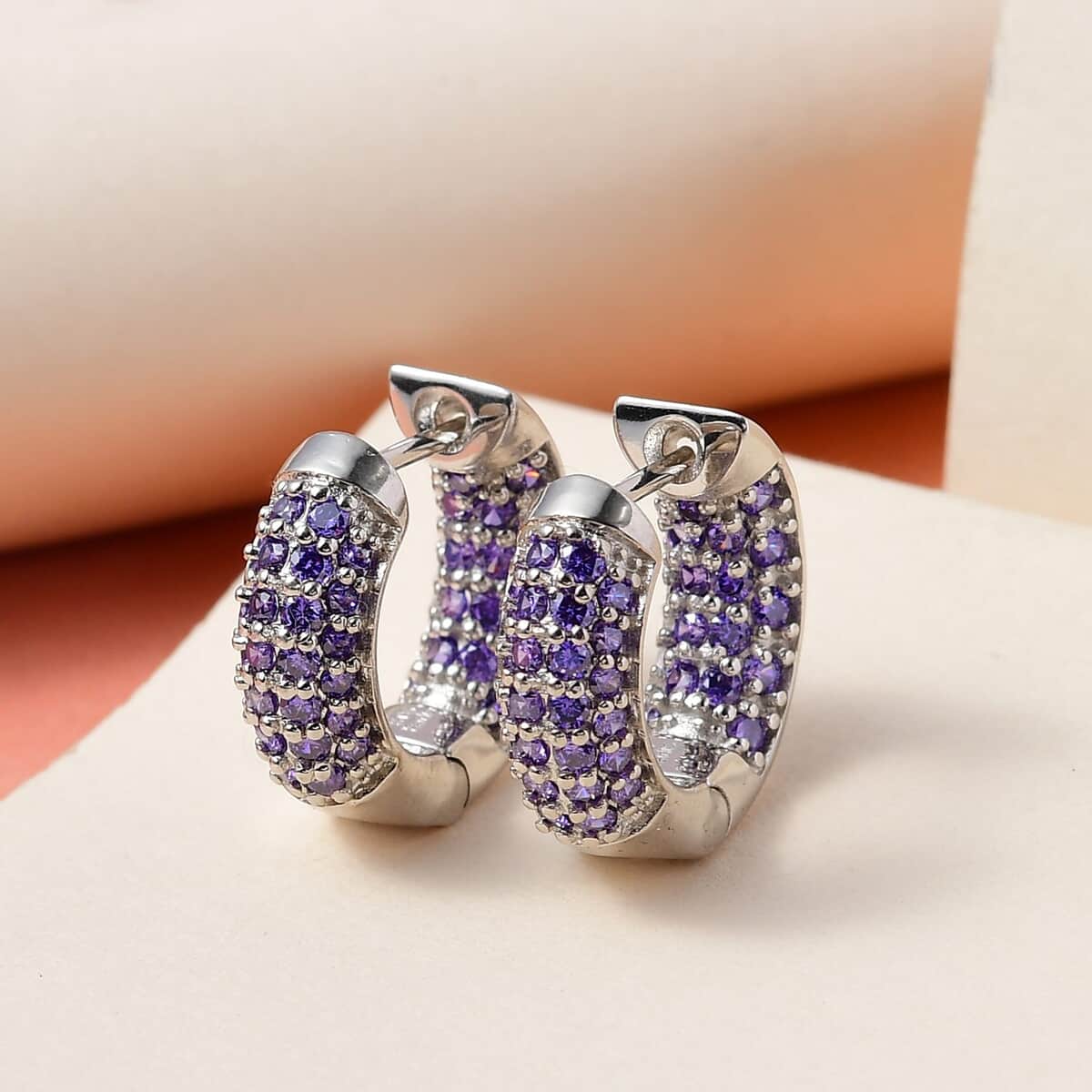 Karis Simulated Purple Diamond Hoop Earrings in Platinum Bond 3.25 ctw image number 1