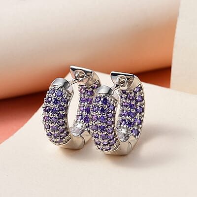 Karis Simulated Purple Diamond Hoop Earrings in Platinum Bond 3.25 ctw