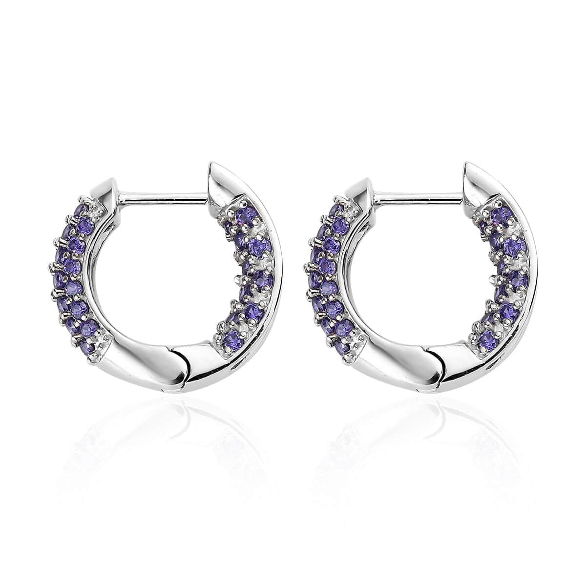 Karis Simulated Purple Diamond Hoop Earrings in Platinum Bond 3.25 ctw image number 3