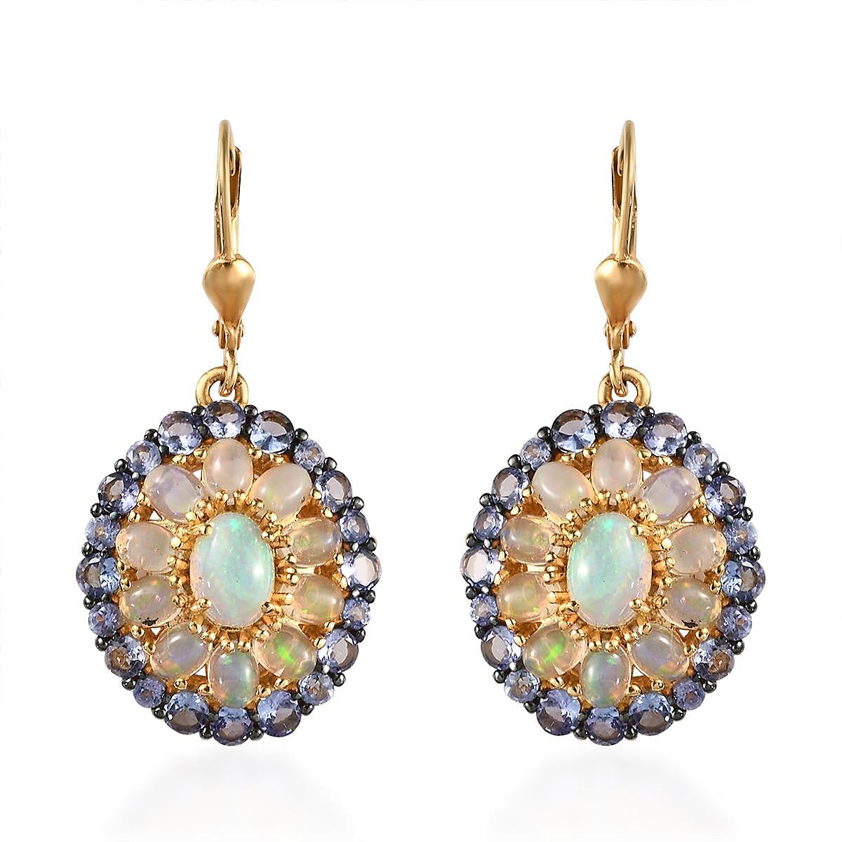 Premium Ethiopian Welo Opal and Tanzanite Cocktail Earrings in Vermeil Yellow Gold Over Sterling Silver 6.25 ctw